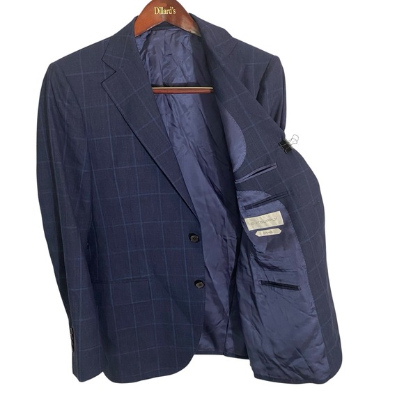 Suit Supply Vitale Barberis‎ Canonico 52 Slim Wool Blazer Coat Jacket Blue Check - Picture 1 of 10